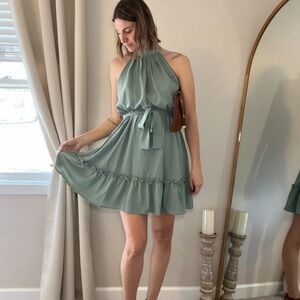 Halter Neck Green Dress